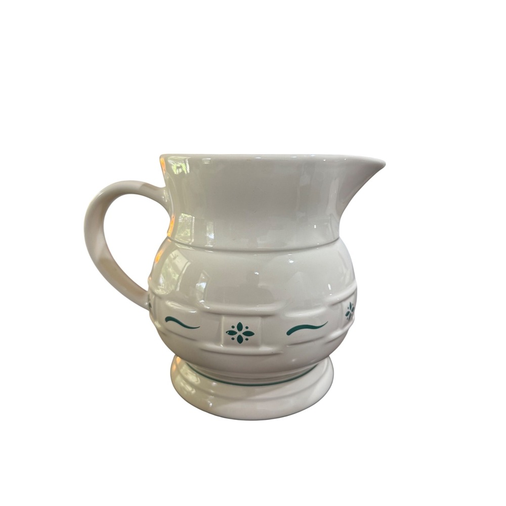 Longaberger Pottery Woven Traditions Pitcher Ivory Green 2 Quart